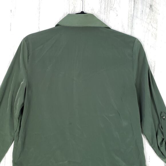 Rock & Republic Silky Dark Green Long Sleeve Button Down Top Women's Size Small - Picture 11 of 12